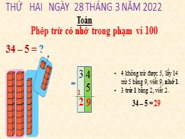 Bài giảng Toán Lớp 2 - Bài: Phép trừ có nhớ t