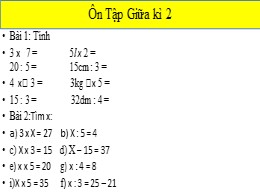 Bài giảng Toán Lớp 2 - Ôn tập giữa kì 2