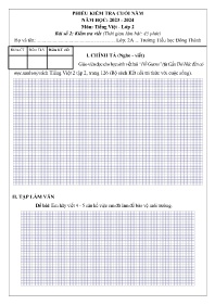 Đề kiểm tra cuối năm Tiếng Việt 2 (Chính tả) 