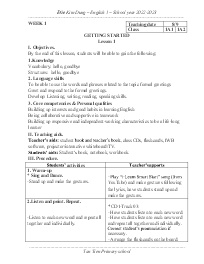 Giáo án Tiếng Anh 2 - Week 1 - Năm học 2022-2
