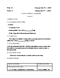 Giáo án Tiếng Anh 2 - Week 10 - Năm học 2023-